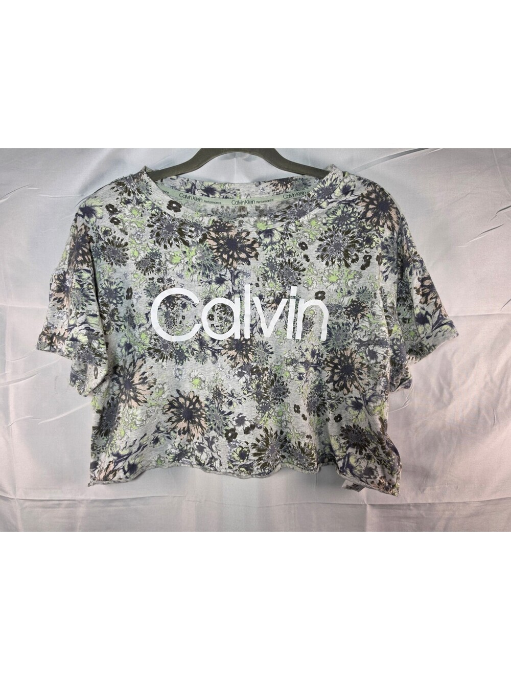Calvin Klein Performance Floral Print Cropped L/G Gray Green Stretch